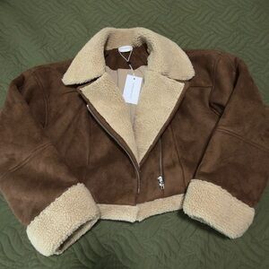 Lovers + Friends Tan and Cream Shearling Jacket